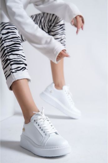 247 Kalın Taban Günlük Rahat Sneaker Kadın Ayakkab  BEYAZ DERİ resmi