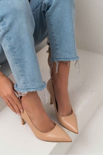 435 Kadın Stiletto 8 Cm Ince Topuk Rahat Kalıp   NUDE resmi