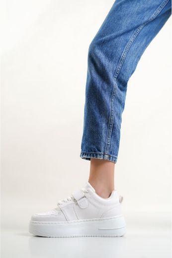 248 Cırtlı Spor Günlük Sneaker Kadın  Ayakkabı   BEYAZ DERİ resmi