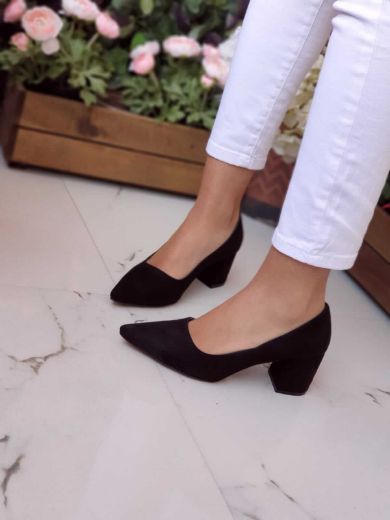 263 Kalın Topuk Günlük Rahat 7 Cm Kadın Stiletto  SİYAH SÜET resmi