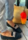 505 Taş Detay Kadın Loafer Babet Ayakkabı  SİYAH SÜET