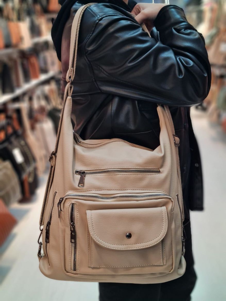 C052 Kadın Çanta Günlük Omuz Sırt Çapraz Çanta  BEJ DERİ  resmi