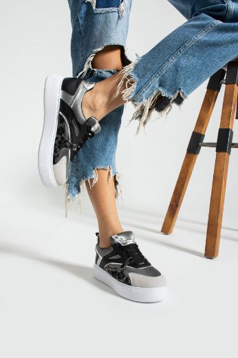 593 Spor Tabanlı Sneaker Rahat Kadın  Ayakkabı  SİYAH LEOPAR resmi